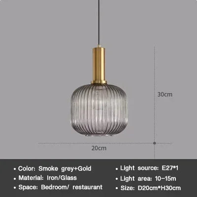 Striped Nordic Vintage Colorful Glass Chandelier For Dining Room Kitchen Island Pendant Light Bedroom Bedside Hanging Lamp