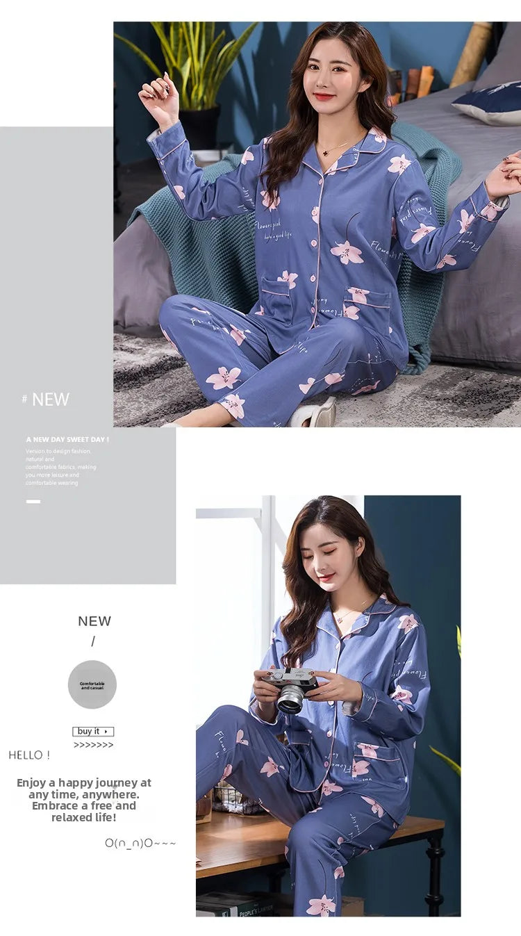 100% Pure Cotton Long Sleeve Sleepwear Set for Elderly Women Spring Summer Autumn Home Clothes Outwear Comfortable Home Suit