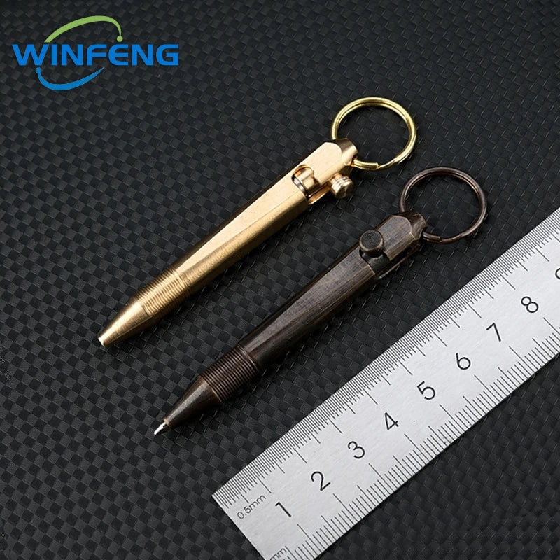 Mini Brass Bolt Action Tactical Pen Keychain Business Signature Ballpoint Pen for Self Defense School Student Office Stationery