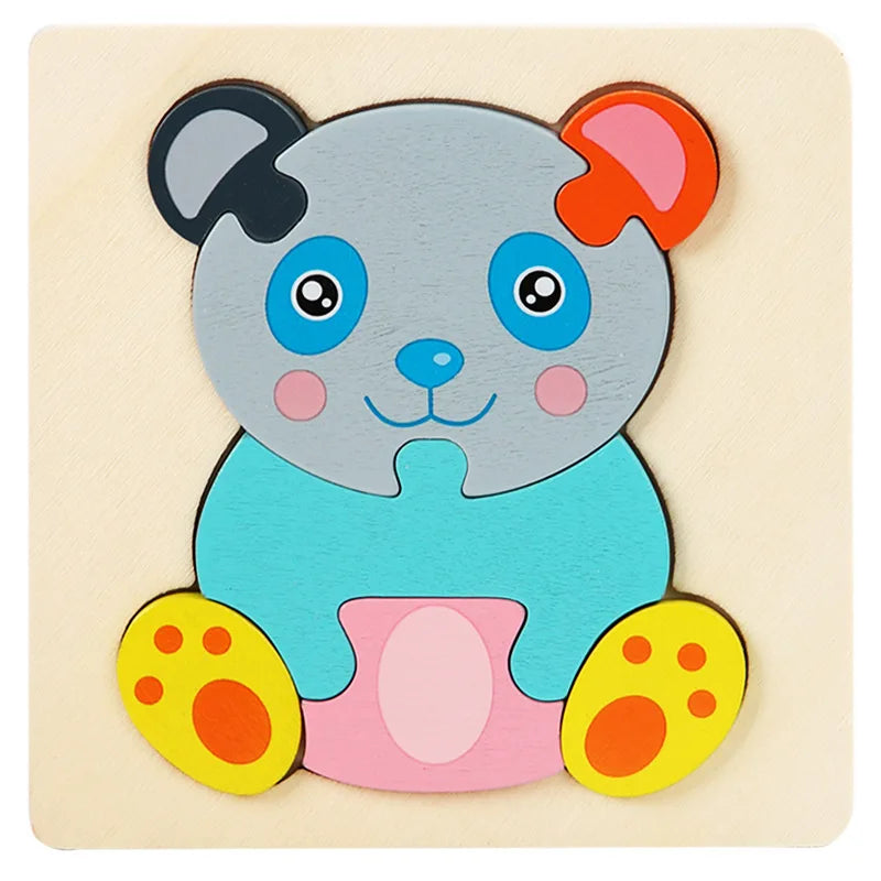 10.7cm/4.21in Kids Colorful 3D Puzzles Montessori Games Cartoon Animals Jigsaw Puzzle Baby Educational Wooden Toys for Children