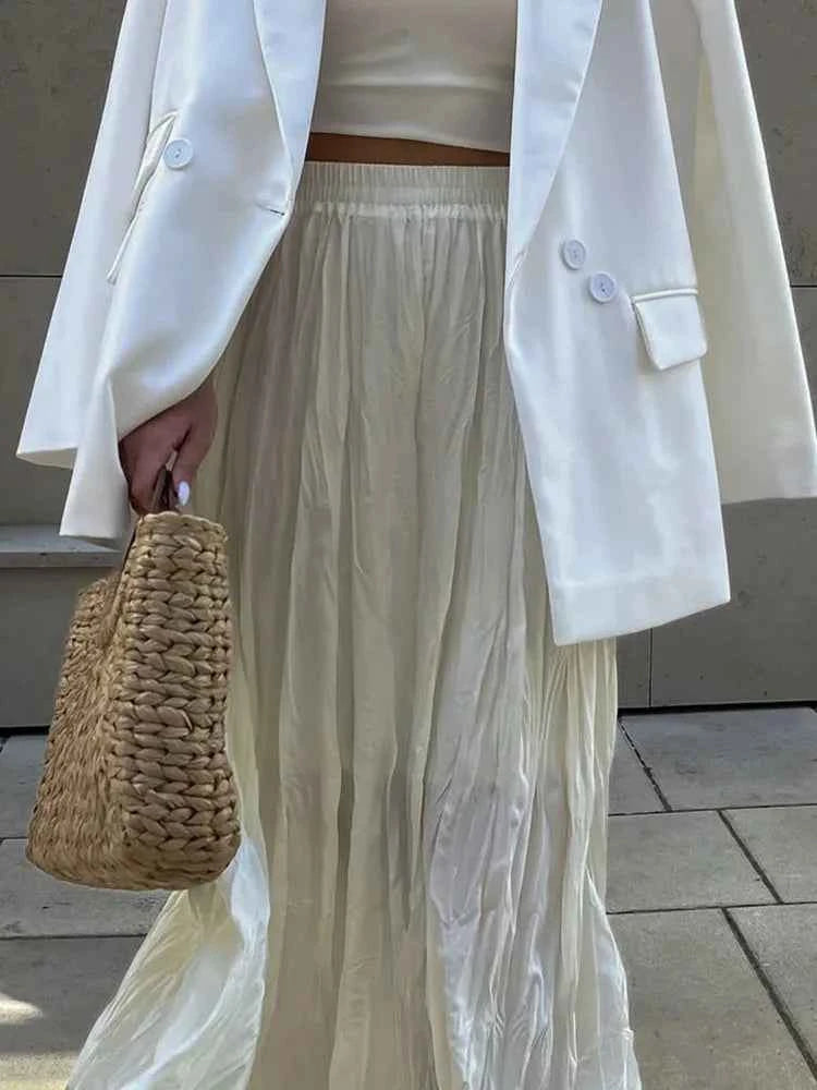 KarSaNy Long Pleated Skirts For Woman High Waist Large Hem White Skirt Summer Women's A Line Maxi Skirts For Women 2026 Long