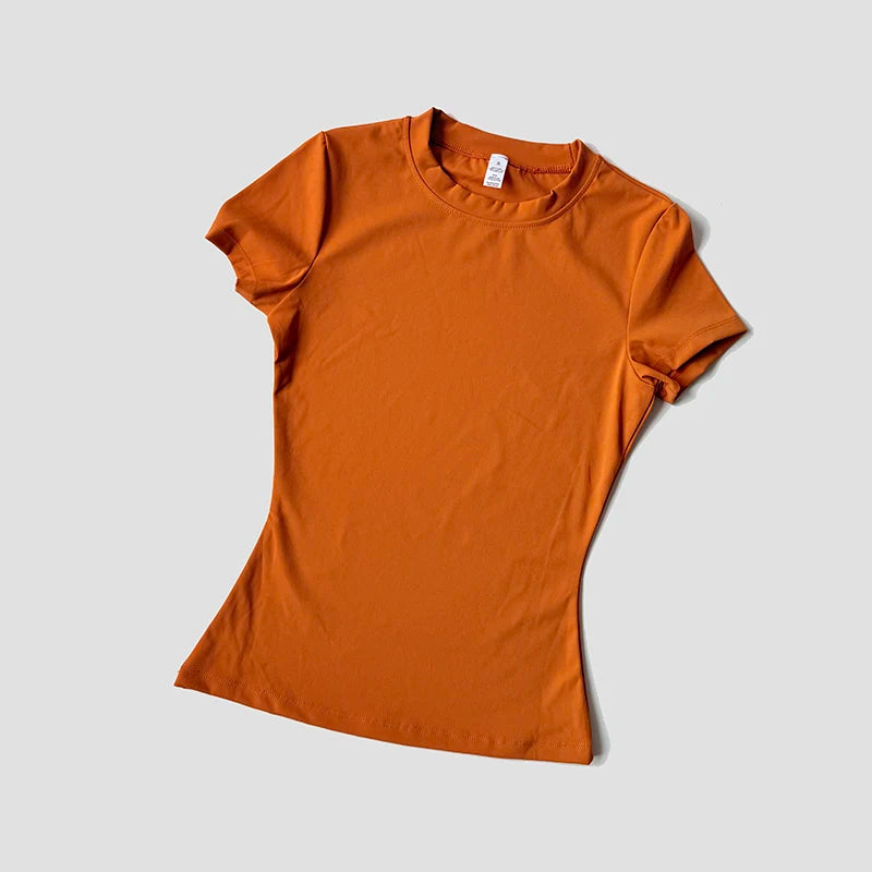 Women Solid Color Dry Fit Short Sleeve Crew Neck Athletic T-Shirt Fashion Casual Tee Suitable For Daily Running Workout Gym Top