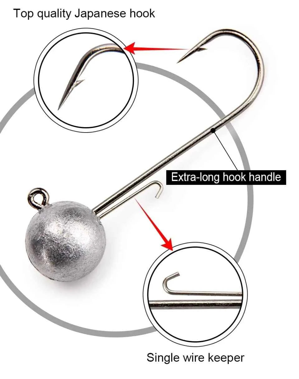 4PCS High Carbon Steel Jig Heads Fishing Hook 5g 7g 10g Long Shank round Ball Weights for Soft Lure Worm Accessory
