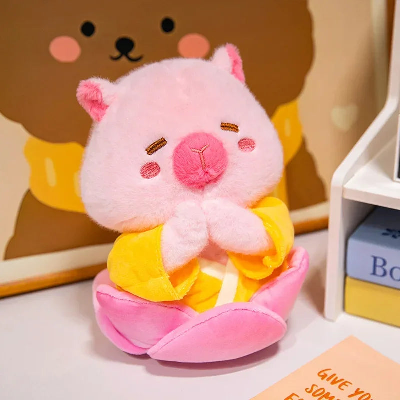 Adorable Plush Pig Bear Capybara Stuffed Animals Set Popcorn Lotus Containers Soft Home Nursery Decor Gift Kids Baby