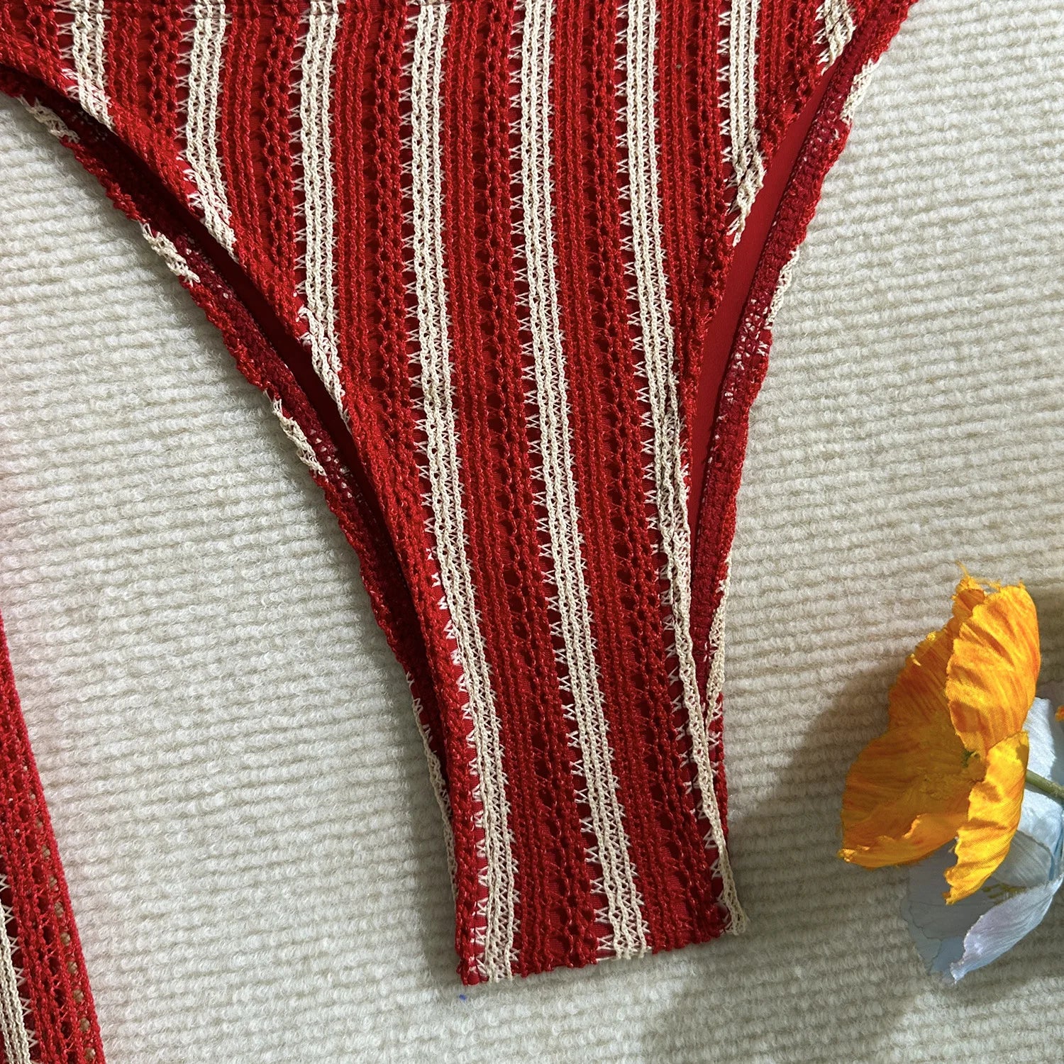 Vintage Red Striped Bikini Set 2026 Women Drawstring Long Panties 3 Piece Swimsuit Beach Holiday Bathing Suit Thong Swimwear
