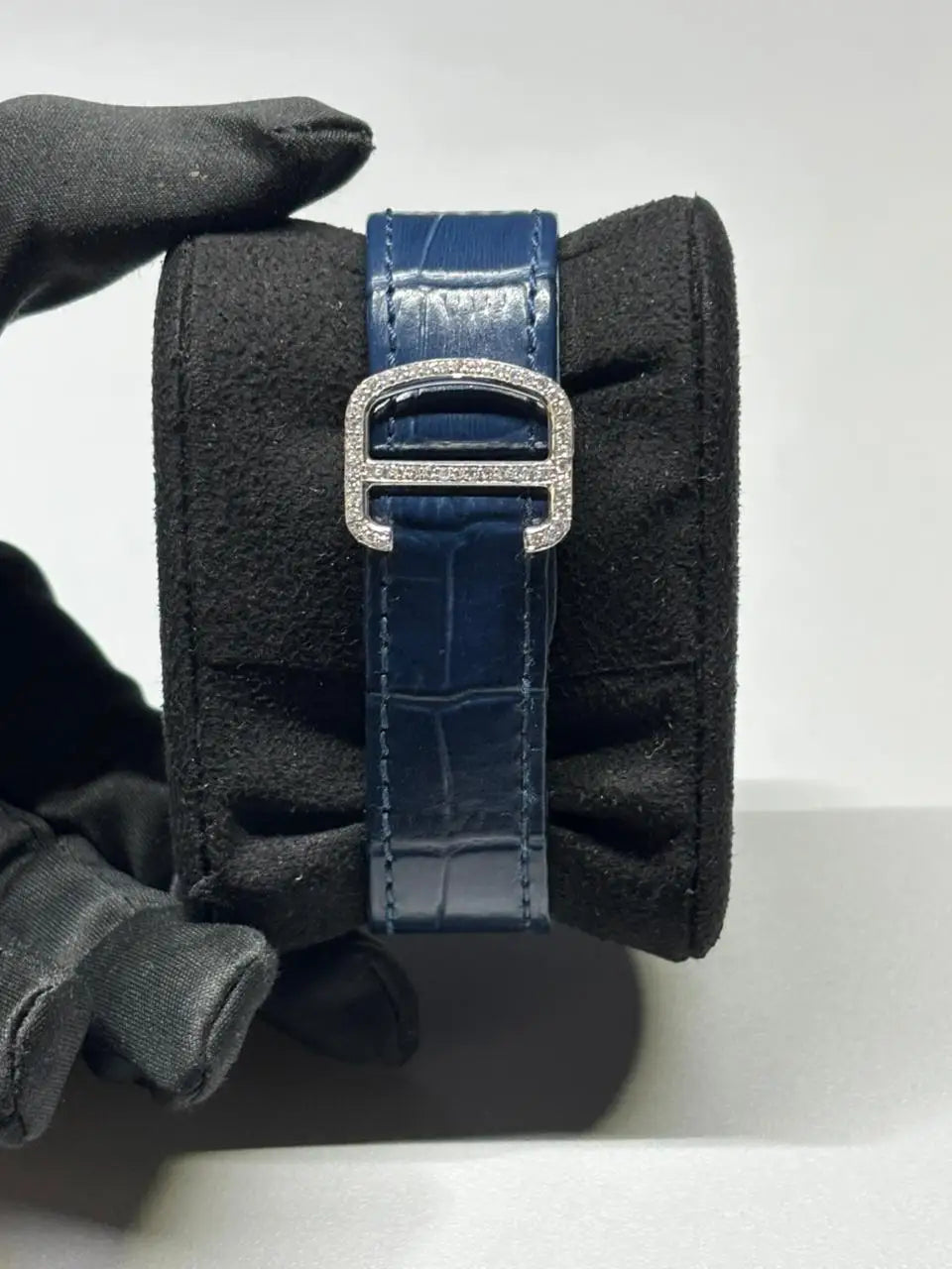 Moissanite White Gold Round Cut Diamond Watch Blue Rubber Band Dial Quartz Watch Available at Affordable Price