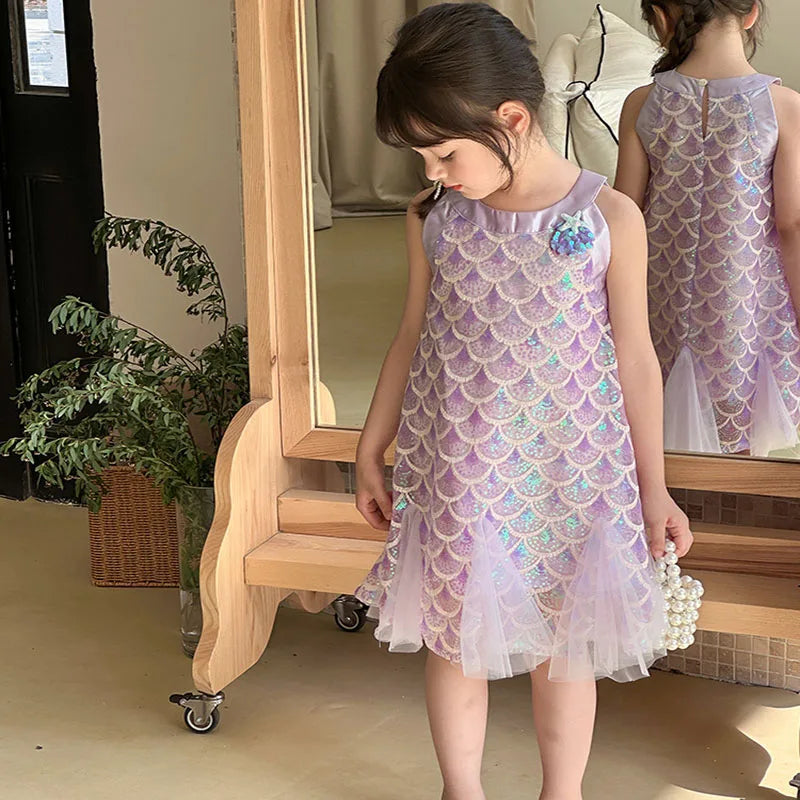 Girls Clothes Sequins Little Mermaid Fishtail Kids Dress Children Princess Dress For Prom Birthday Party Casual Holiday Costume