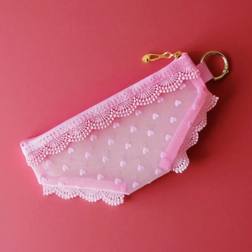 New Briefs Shape Cosmetic Bag Mesh Lace Heart Makeup Storage Pouch Y2K Transparent Toiletry Bag Storage for Travel