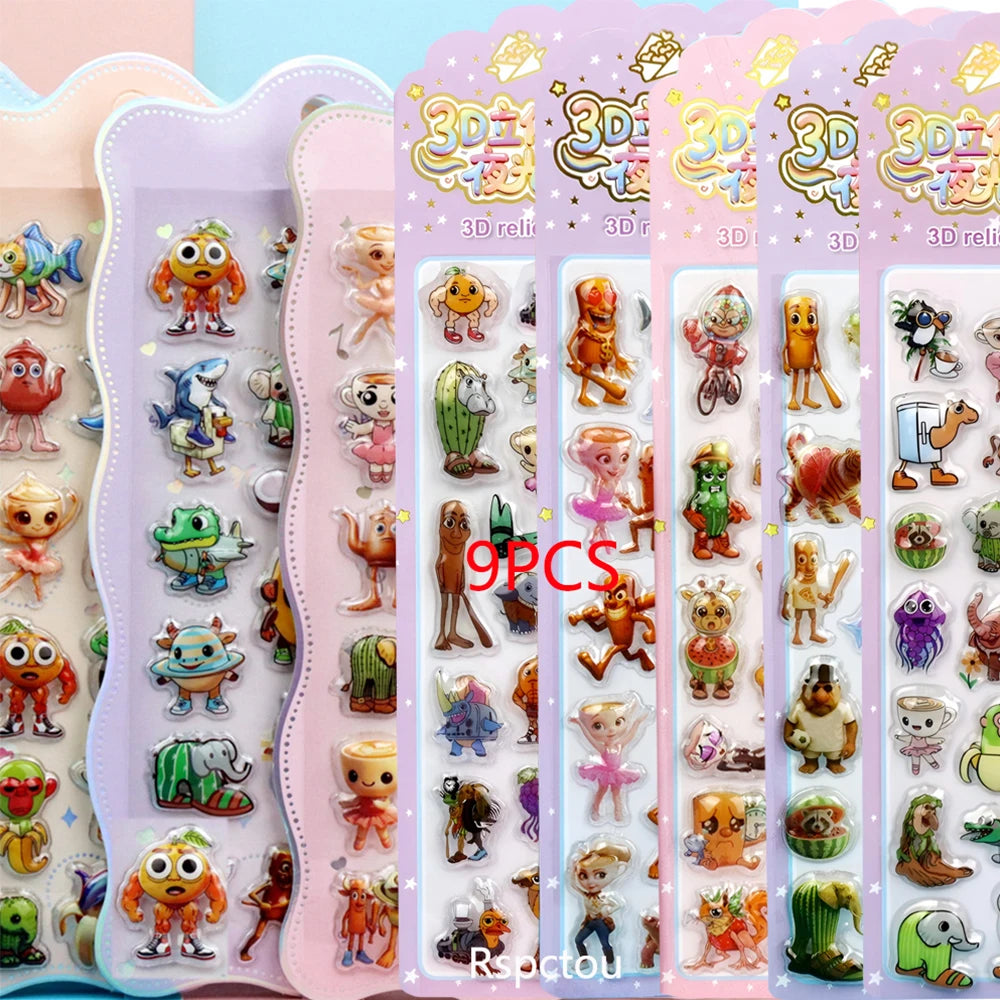 Cute Italian Brainrot Cartoon 3D Relief Stickers Funny Tung Tung Tung Sahur Bubble Decals Waterproof Decoration Sticker Toy