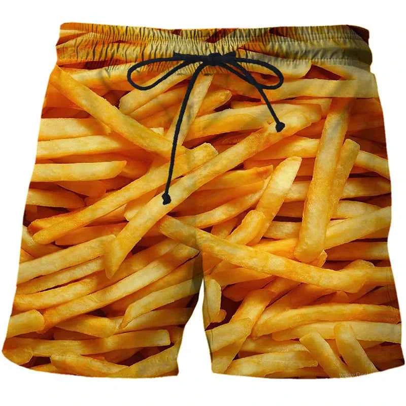 Sausages Food Graphic Beach Shorts Men Short Pants 3D Cheese Printed Elastic Waist Board Trunks Swimsuit homme 2023 Ice