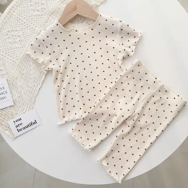 New Korean Home Clothes Baby Girls Summer Pajamas Suits Two-piece Flora Print Tshirt 1-8 Years Short Sleeve Tops+Short Pants