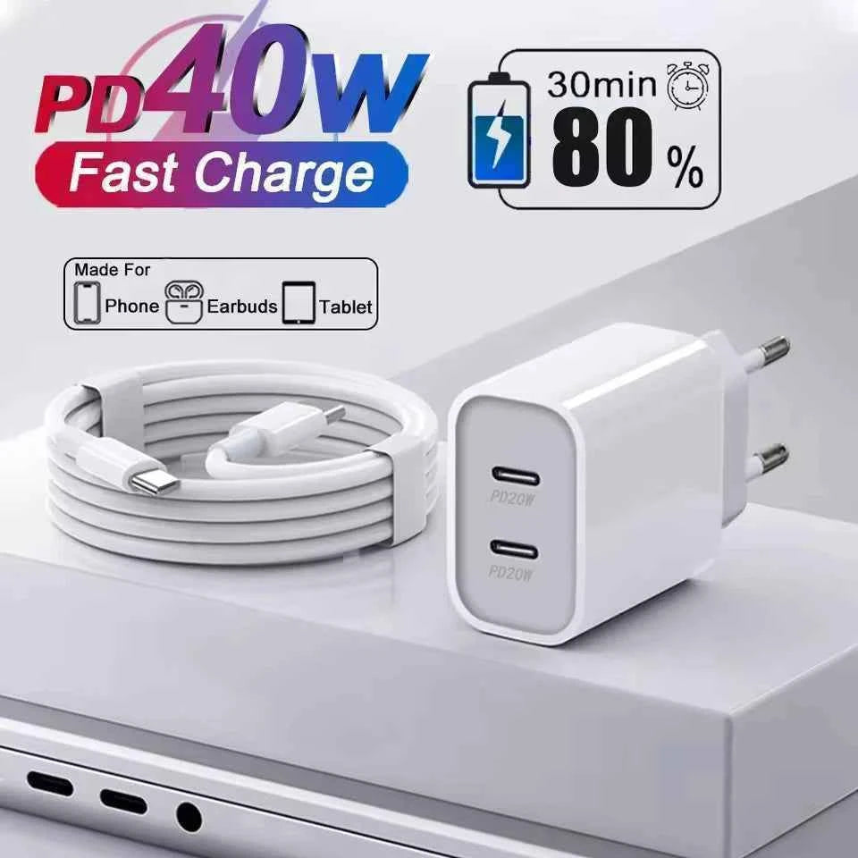 For Original 40W Type C Fast Charger For iPhone 16 15 14 13 12 11 Pro Max Plus PD Charging Cable Charger Phone Accessories