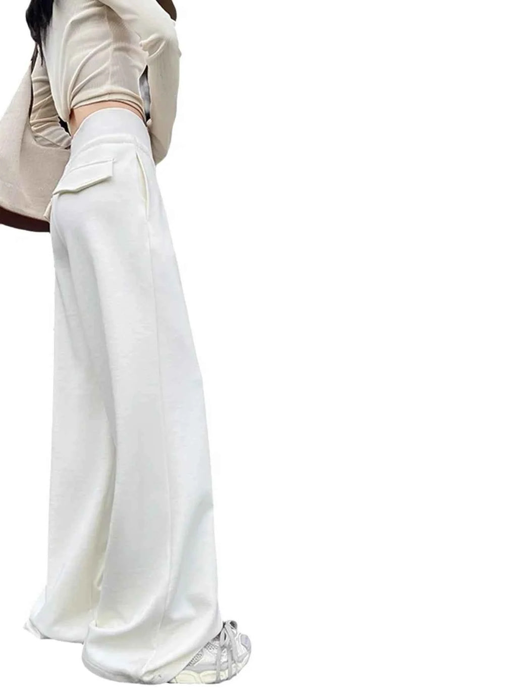 Women's gray sports high waist hanging loose slimming straight leg wide leg pants American sweatpants.