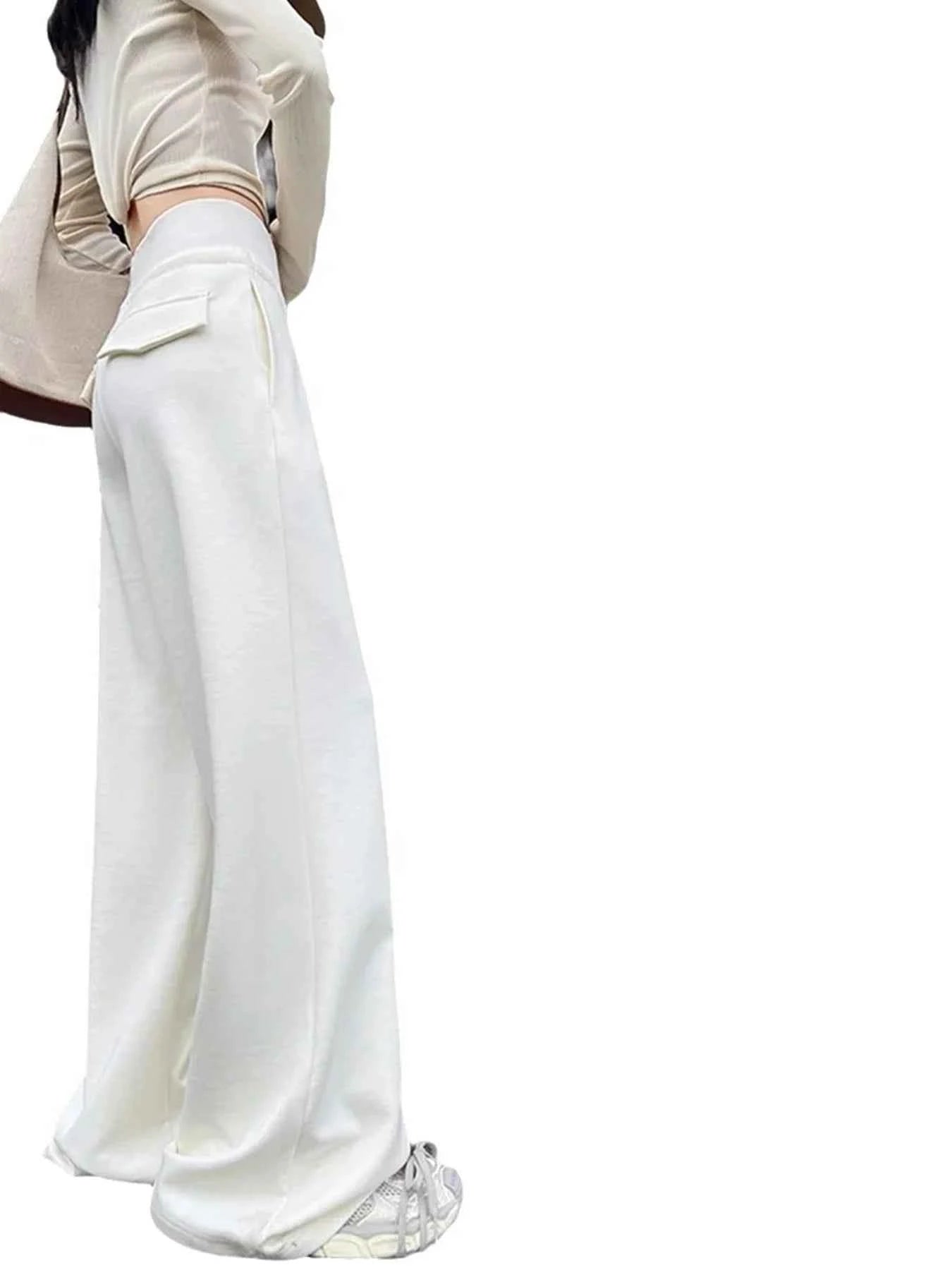 Women's gray sports high waist hanging loose slimming straight leg wide leg pants American sweatpants.