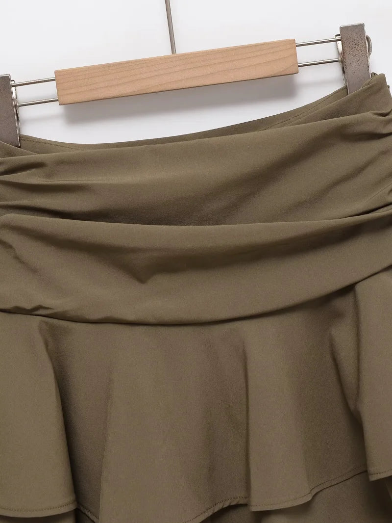 ETJ 2025  women's summer new sexy fashion hot girl style flouncy stacked decoration mid-waist short skirt pants