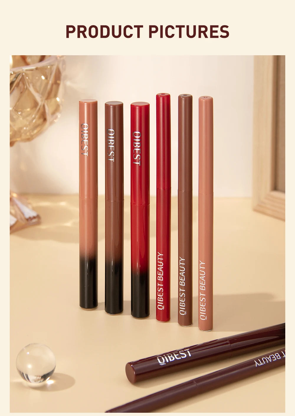 QIBEST Matte Nude Lipstick Pen Long Lasting Lipliner Lip Pencil Waterproof Lip Liner Contour Sexy Red Lip Makeup Set For Women