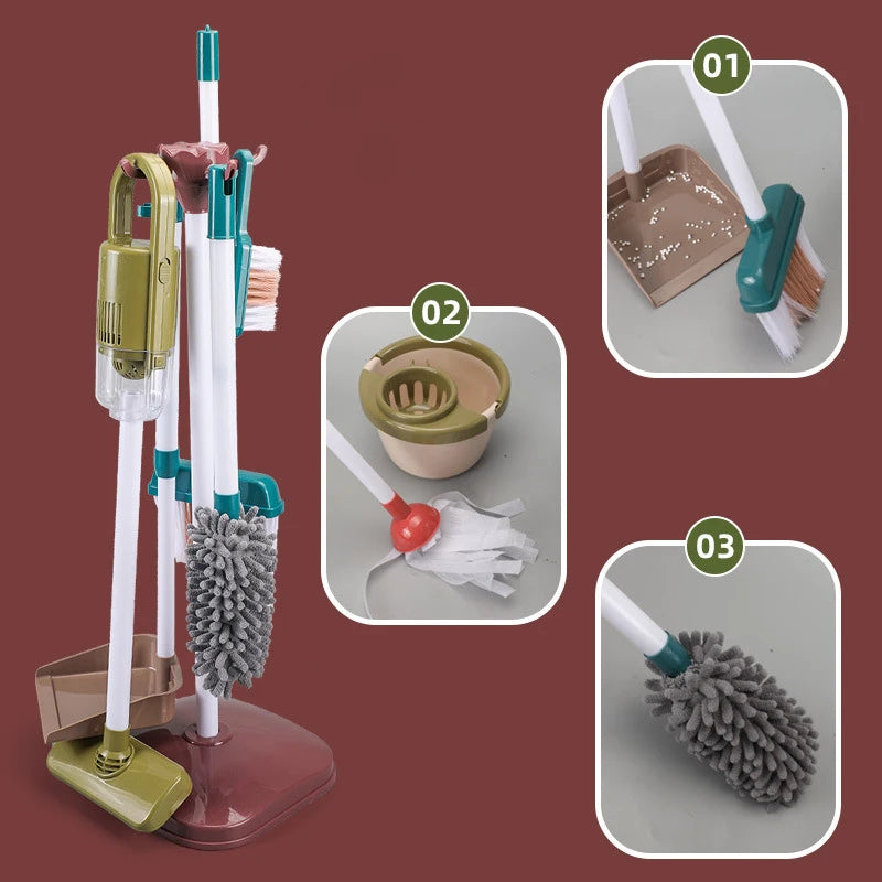 Kids Simulated Life Cleaning Toys Children's Pretend Play Cleaning Set and Sanitation Simulation Broom Vacuum Cleaner Tool Toy