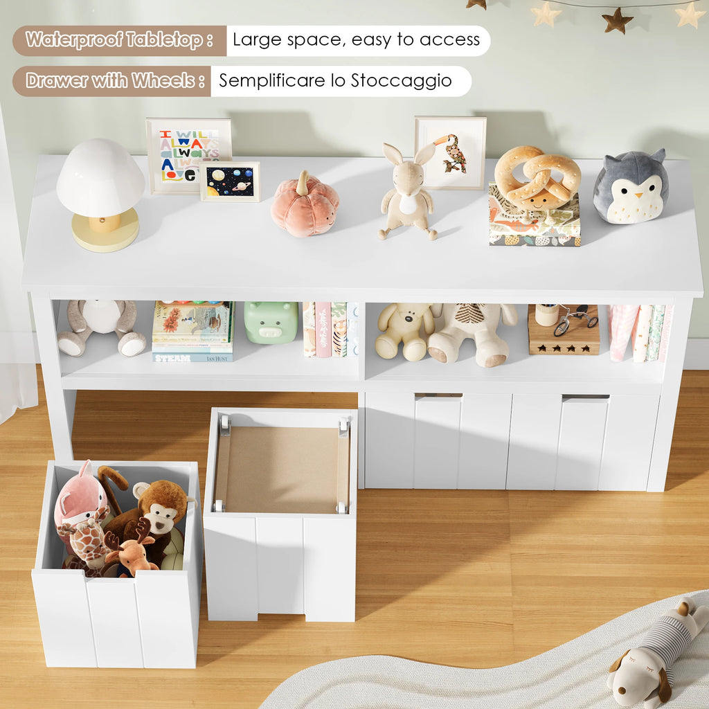 Getone Toy Storage Unit Children's Cabinet with 4 boxing on rolls Kid's room furniture Toys Storage Cabinet 120x33x61.5 cm White