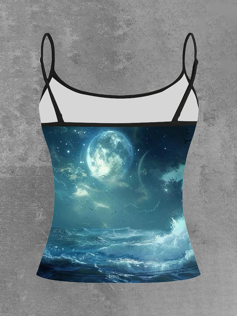 Summer Fresh New Style Printed Camisole Women's Fashionable And Versatile Personalized Elegant Women's Off-Shoulder Sexy Top