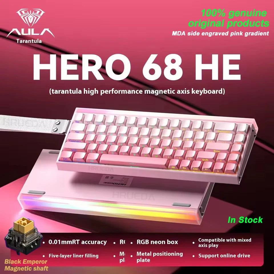 AULA HERO68 HE Magnetic Switch Wired Gaming Keyboard Rapid Trigger 8K Return Esports Gamer Keyboard RGB Wired Gaming Keyboard