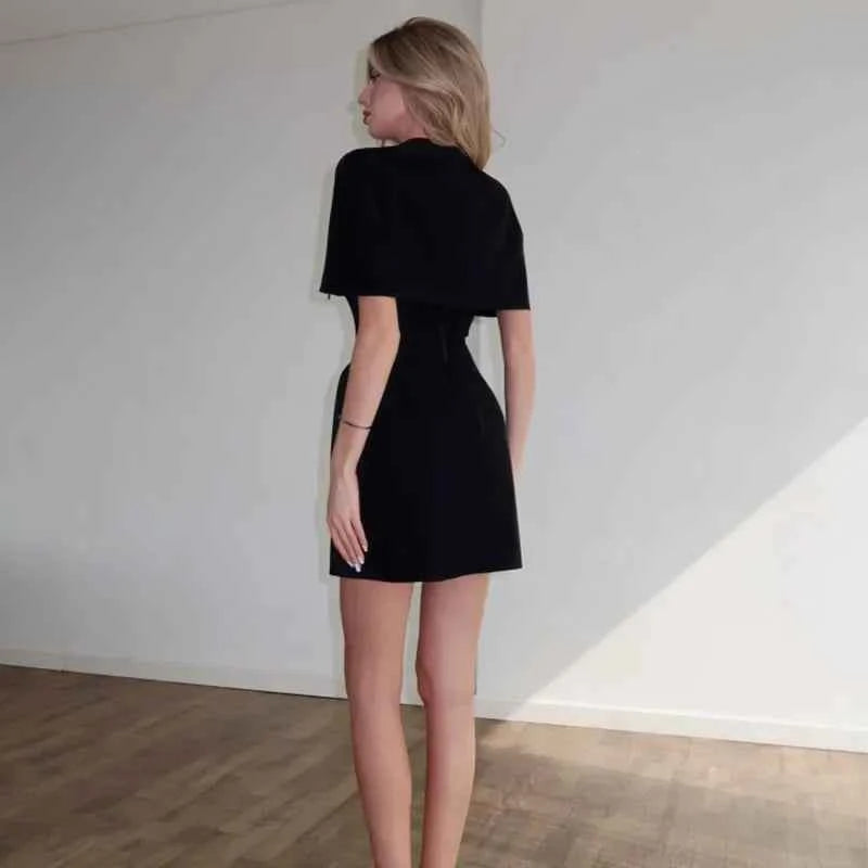 Cinching Waist Solid Mini Dresses Women Elegant Cap Sleeves Slim Fit Short A Line Dress 2025 New Summer Vacation Party Gowns