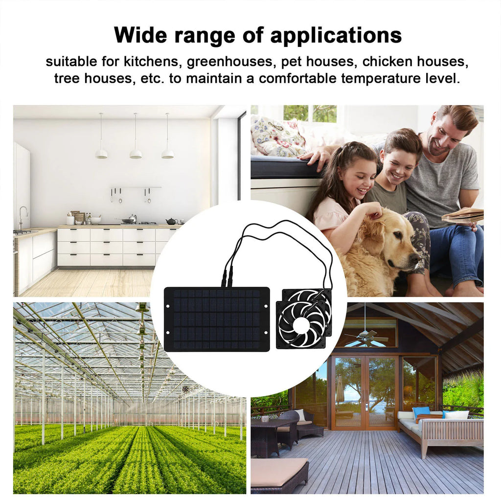 Solar Powered Fan Exhaust Fan  Waterproof Dual Exhaust Fan Air Extractor For Camping Greenhouse Kitchen Animal House
