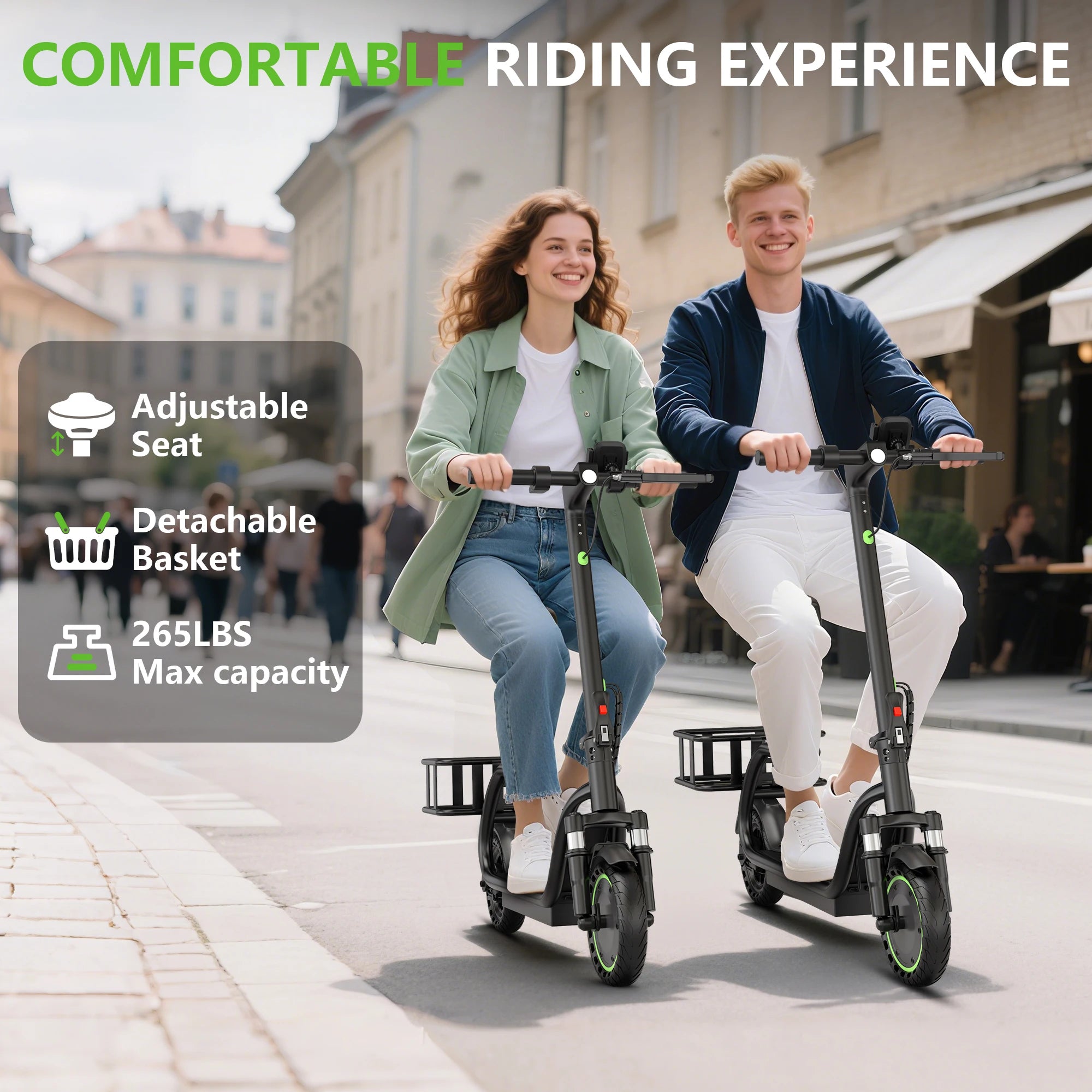 MAXSHOT 8.5'' Electric Scooter with Seat & Basket 15miles Max Range 19MPH Max Speed Foldable Adult E-scooter LED Lights 265lbs Max Load