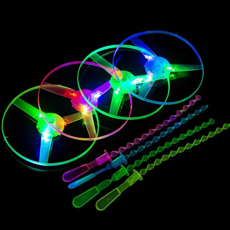 LED Luminous Bamboo Dragonfly Flying Saucers Outdoor Night Shooting Helicopters Flying Toys Kids Birthday Party Props Toy