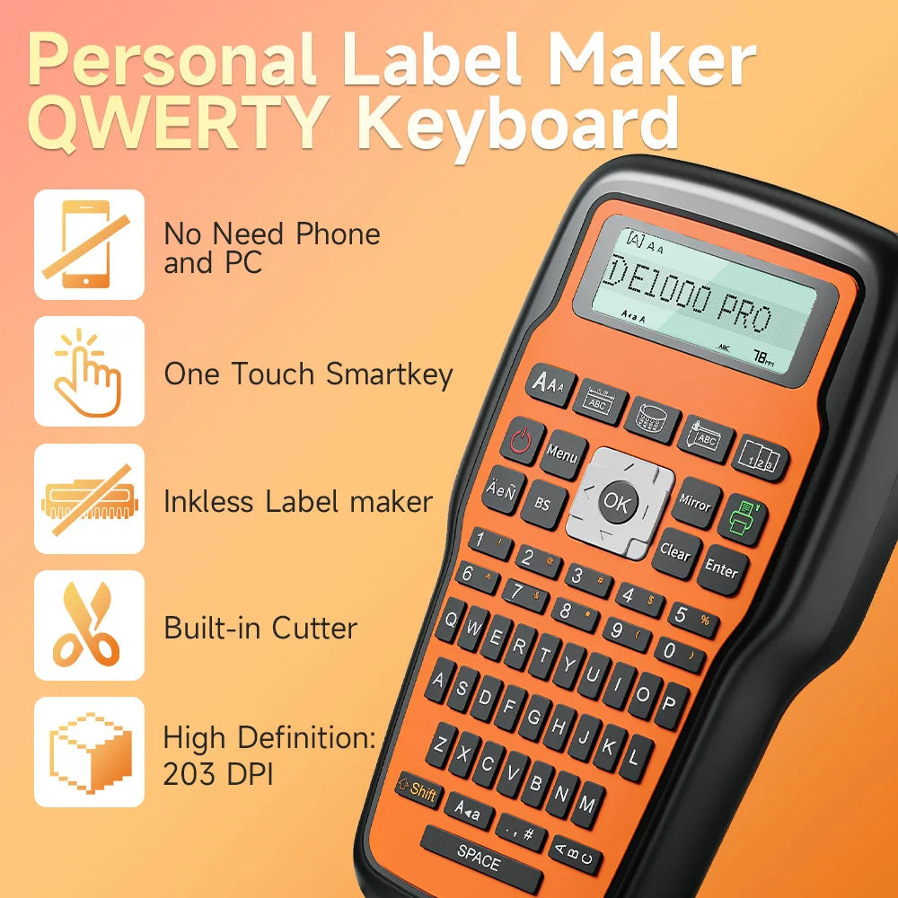 Portable Label Printer E1000 PRO Label Maker Machine with Tape USB-C for Power Multiple Font Icon for School Office Organization