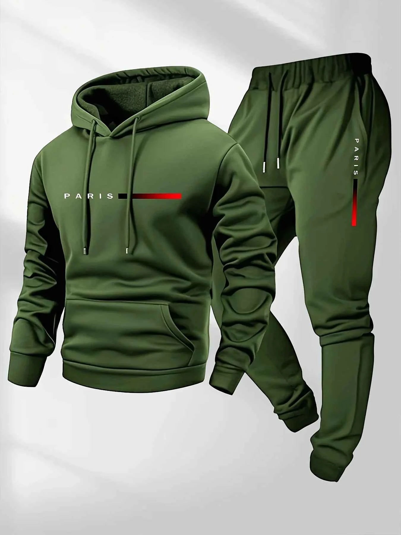 PARIS Letter Print Sweatshirt Suit Men's Fleece Hoodie Pants Set Spring Autumn Winter Warm Casual Sports Pullover Trousers Sets