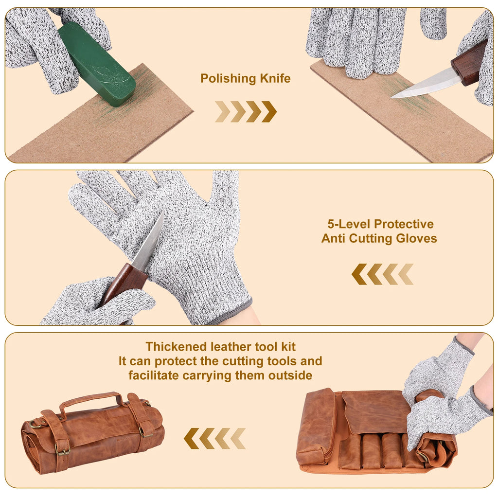 Wood Carving Tools Set with Detail Wood Carving Knife Wood Chisel Knife Gloves Carving Knife Sharpener Woodworking Tools