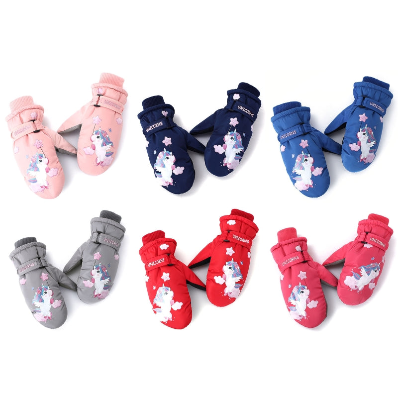 Kids Ski Gloves Waterproof Children Outdoor Gloves Cartoon  Print Cycling Gloves Anti-slip Mittens for Girls Boys Dropshipping