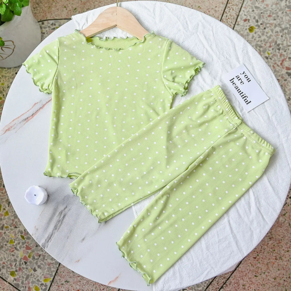 New Korean Home Clothes Baby Girls Summer Pajamas Suits Two-piece Flora Print Tshirt 1-8 Years Short Sleeve Tops+Short Pants
