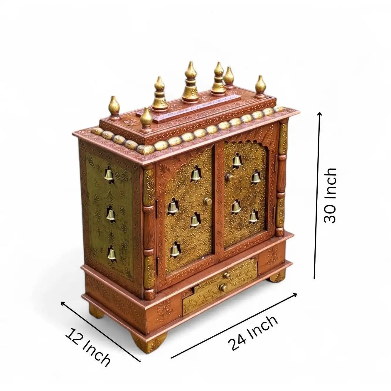 Antique Style Lightweight Durable Wooden Mandir Cabinet | Hand Painted Pooja Temple Home Decor Storage | Indian Religious Box