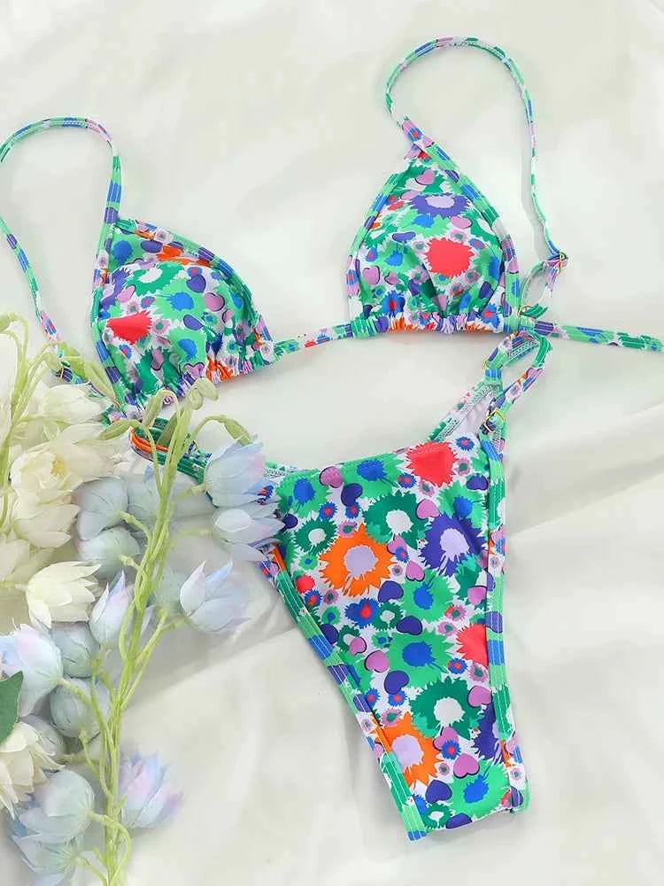 Rinabe Print Swimsuit Women Triangle Bikinis Micro Thongs Bandage Swimwear Bathing Suits Sexy Biquini Brazilian Beachwear