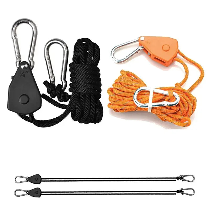 5m Adjustable 8 1 Inch Hanging Rope for Outdoor Camping Plant Growing Light Rope Ratchet Hanger Pulley Lifting Pulley Hook