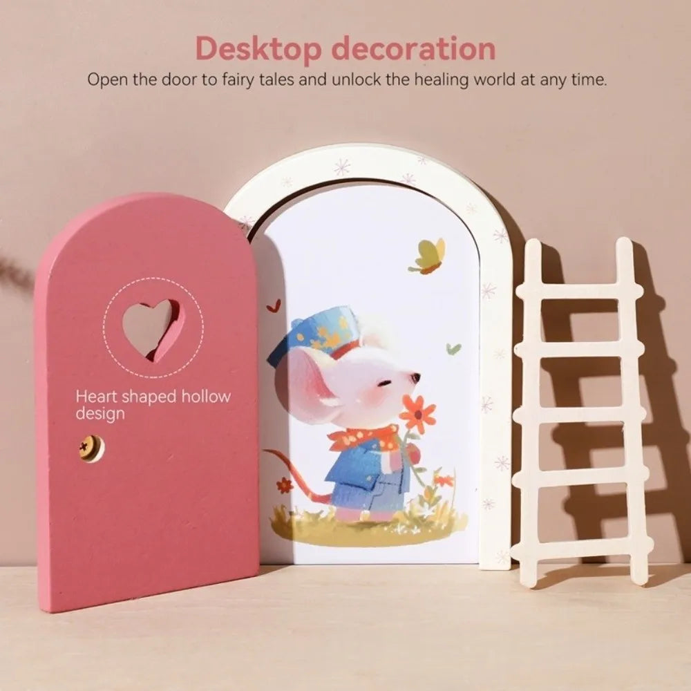 Glows in The Dark Window Dollhouse Home Decorations Mini Creative Fairy Elf Door Funny Wooden Mouse Hole Nursery Decor
