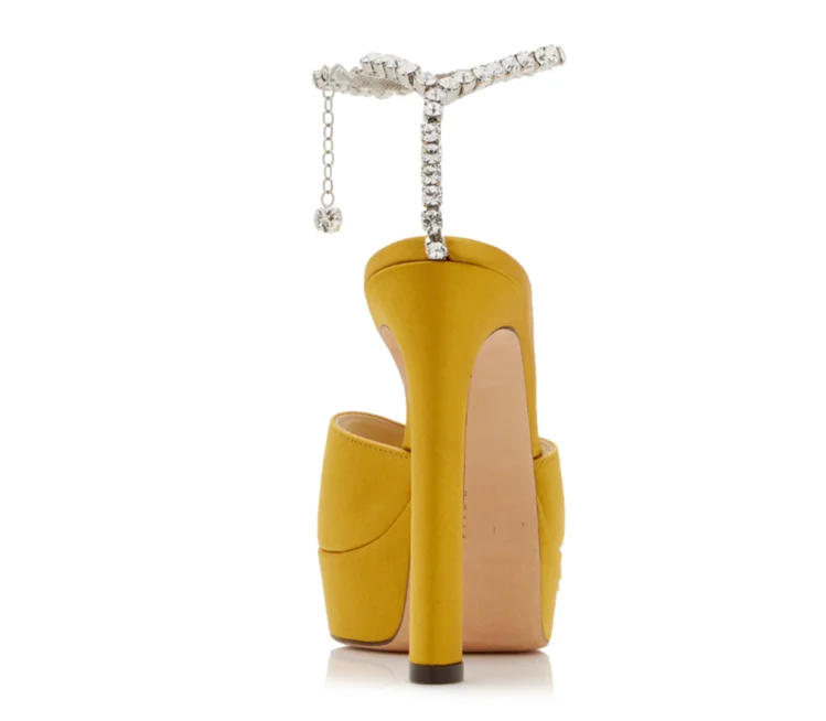 Colorful Chain Water Diamond Sandals Brand Walk Show Fish Mouth Evening Dress Elegant High Heels 2023 New Pendant Women's Shoes