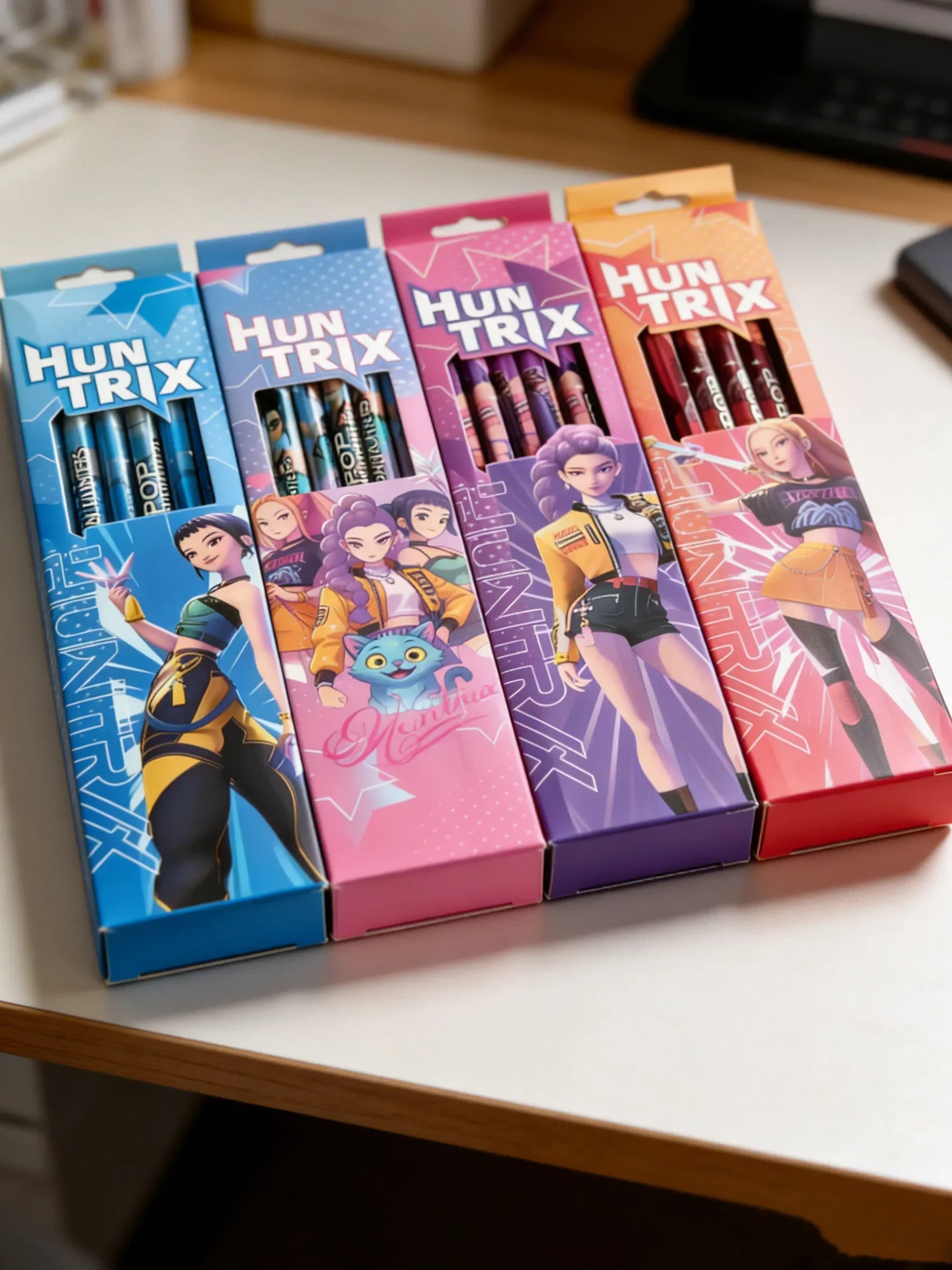 Cute KPOb Hunter Stationery Set, Pencils Ruler Pencil Sharpener Pen Bag Eraser for Kids Students, Back To School Supplies Gift