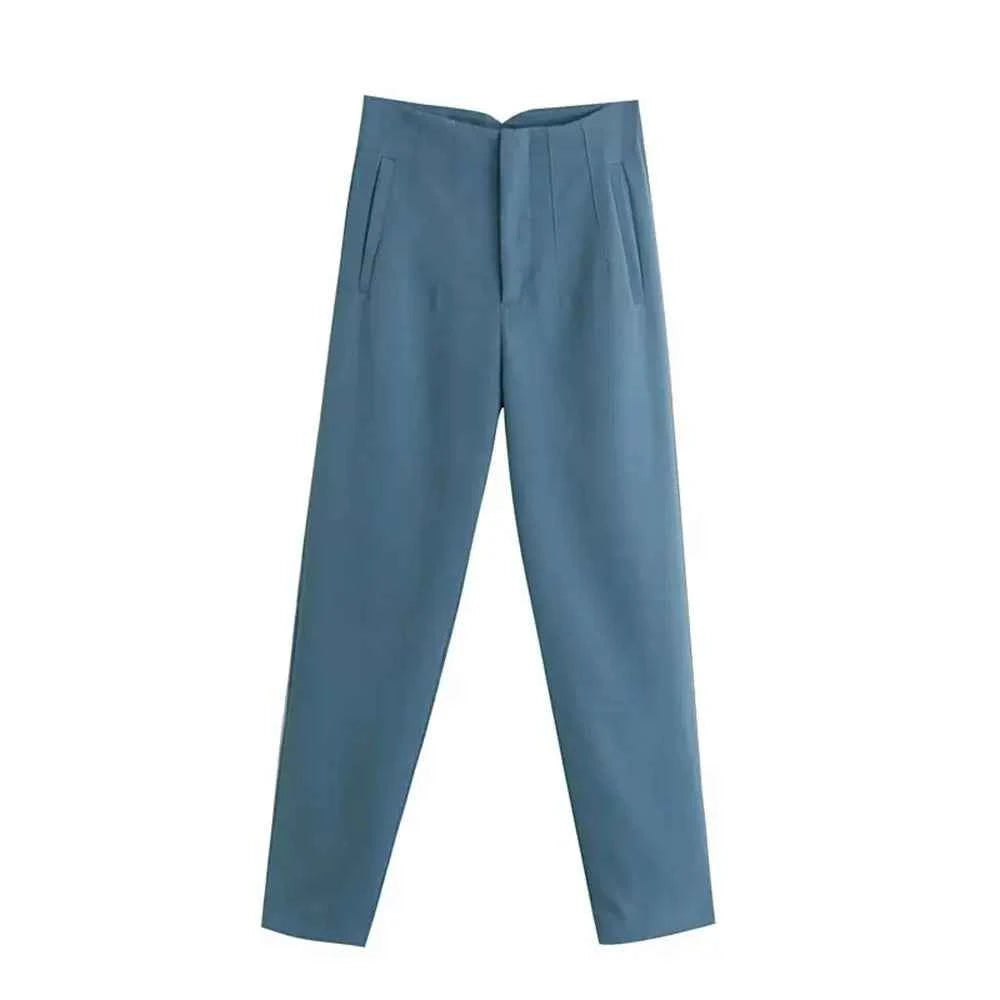 DUOPERI Women Fashion Solid Basic High Waist Trousers Chic Female Office Lady Casual Business Workwear Long Pant