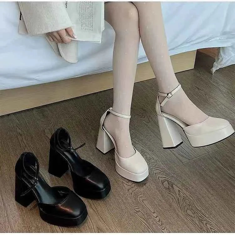 Women Classic Light Weight Round Toe Black Pu Leather Square Heel Pumps for Office Lady Shoes high heels women platform sandals