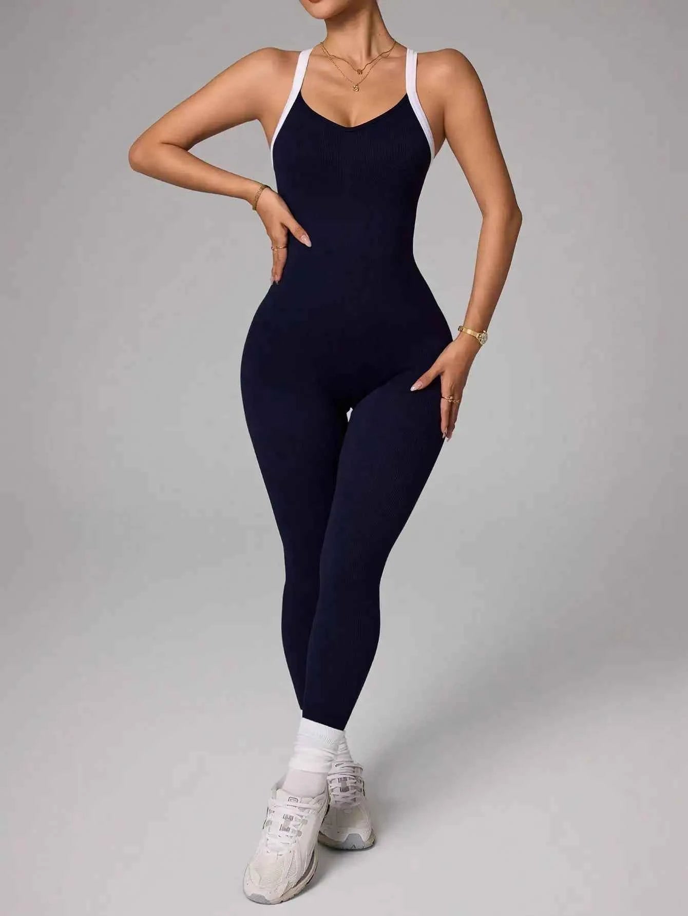 Cross shoulder strap pants jumpsuit yoga suit fitness suit threaded jumpsuit seamless exercise quick drying yoga jumpsuit