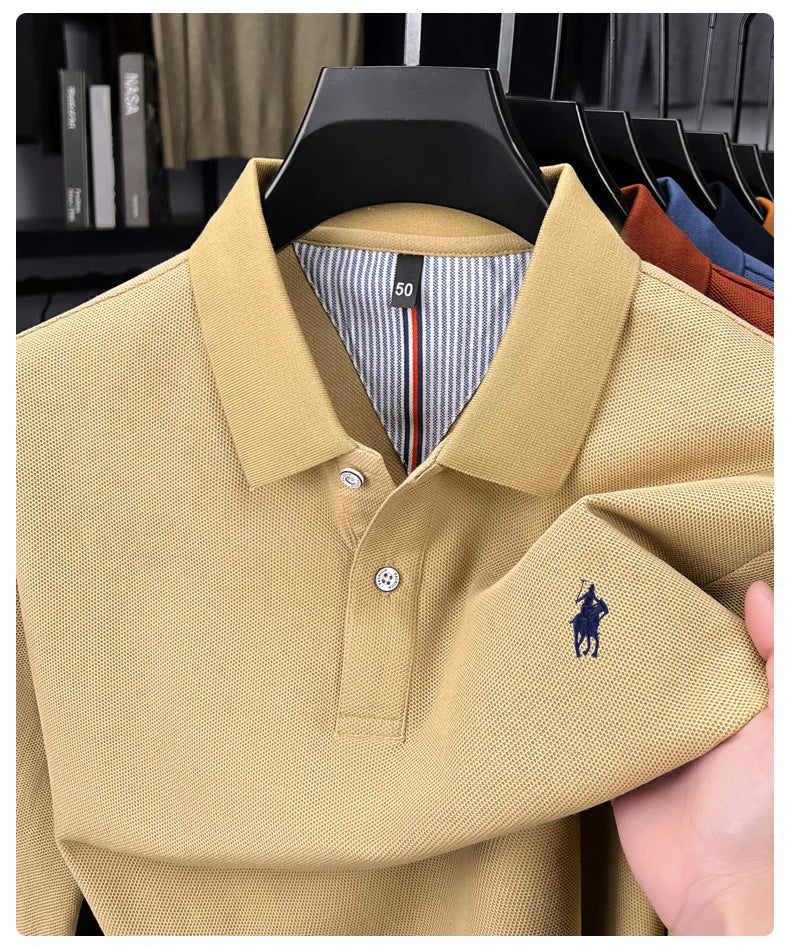 100% cotton high-end brand long sleeve polo shirt new Paul pony embroidery luxury comfort men's business leisure lapel T-shirt