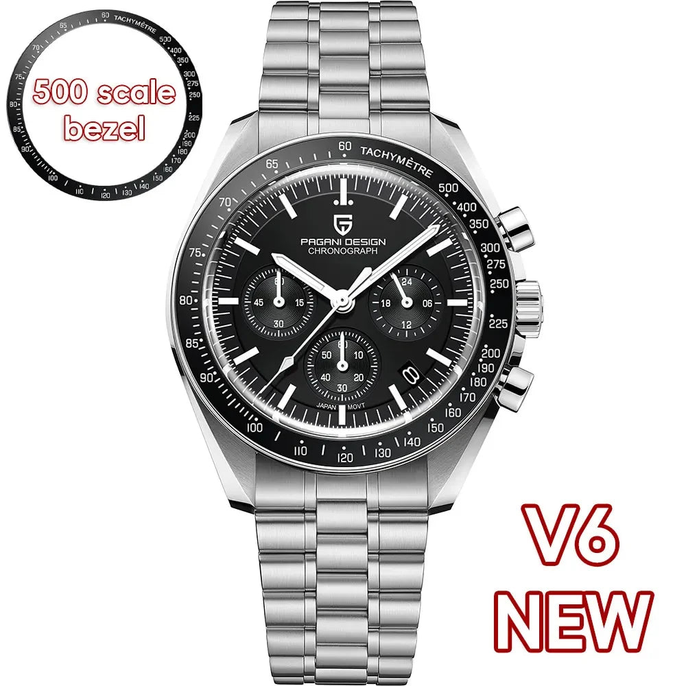 Black Color Men's Vintage Quartz Chronograph Watch Sapphire Crystal