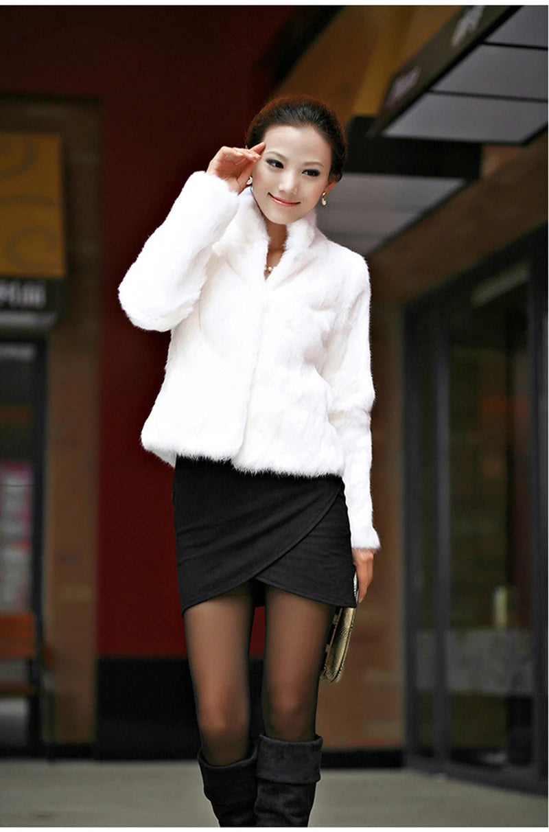 2026 New Autumn Winter Real Genuine Rabbit Fur Coat Women Full Pelt Real Rabbit Fur Jacket Fashion Fur Mandarin Collar Overcoats