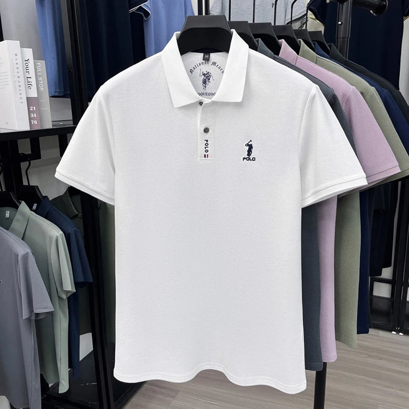 Luxury brand short sleeve silky cotton polo shirt summer new business men's T-shirt Paul Pony embroidered breathable casual top