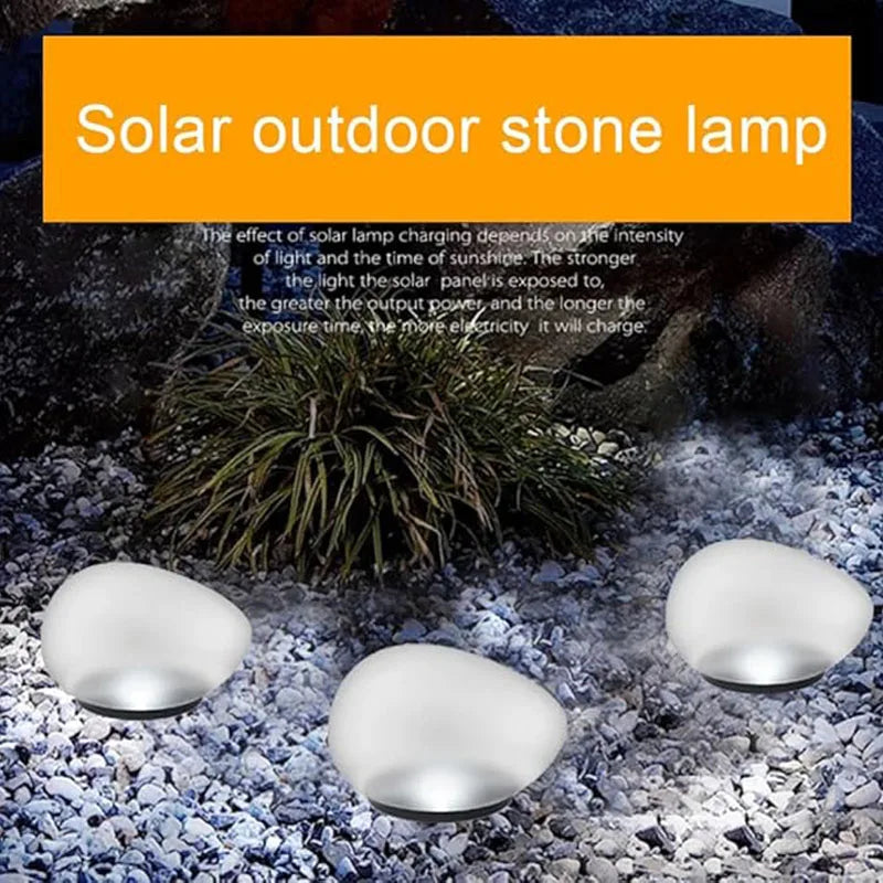 Solar Garden Lights Outdoor Waterproof Pebble Cobble Stones 2 Pack Changing LED Landscape Night Lights for Courtya,Paths,Stairs