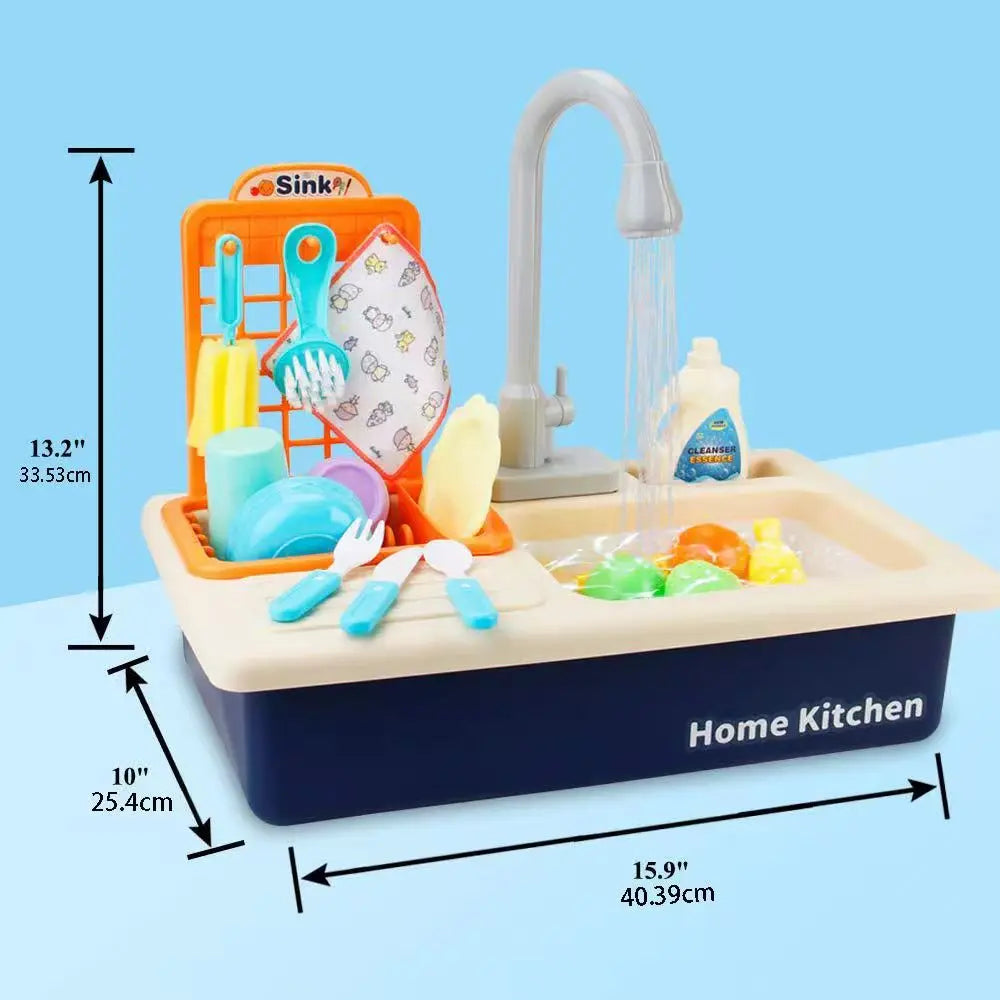 Kids Electric Kitchen Sink Toys with Running Water, Pretend Play Dishwasher & Fishing Toys, Educational Role Play Gift for Girls