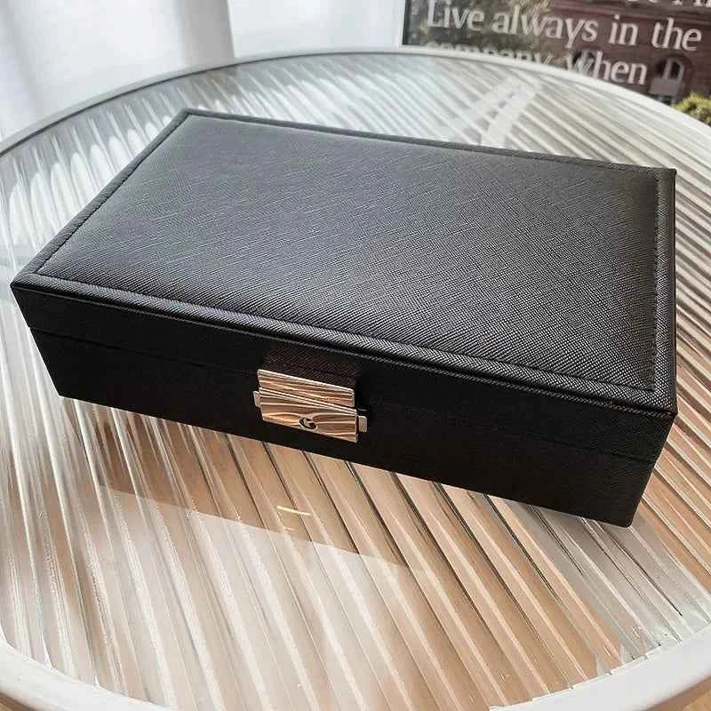 Large Square Jewelry Box Solid Color Leather Lock Boxes Earrings Necklace Bracelet Storage Display Boxes Travel Portable