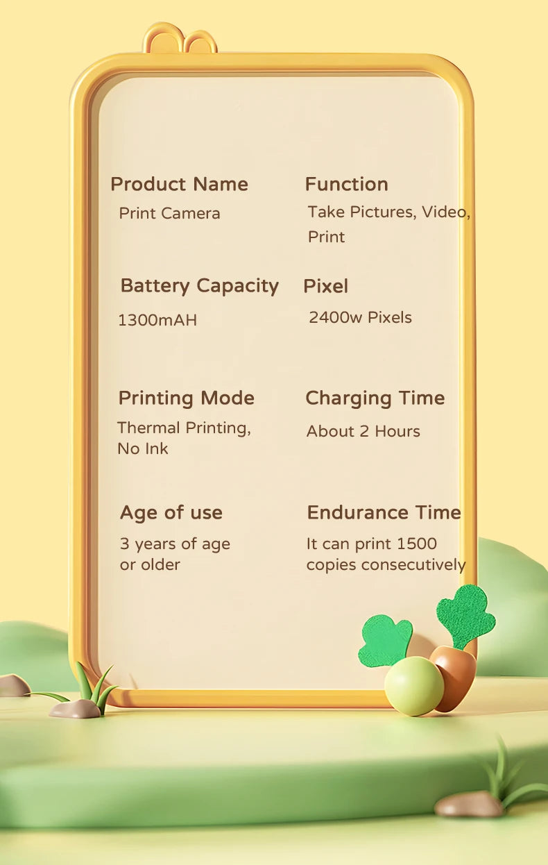 Kids Photo Camera Printer Mini Thermal Print Camera Children Digital Video Camera Toy Gifts for 4-12 Years Kids Girls Boys